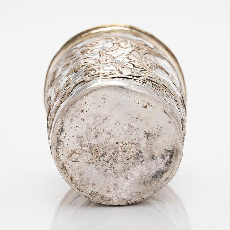 A Baroque parcel-gilt silver beaker, presumably by Timofei Silujanov, Moscow 1749.