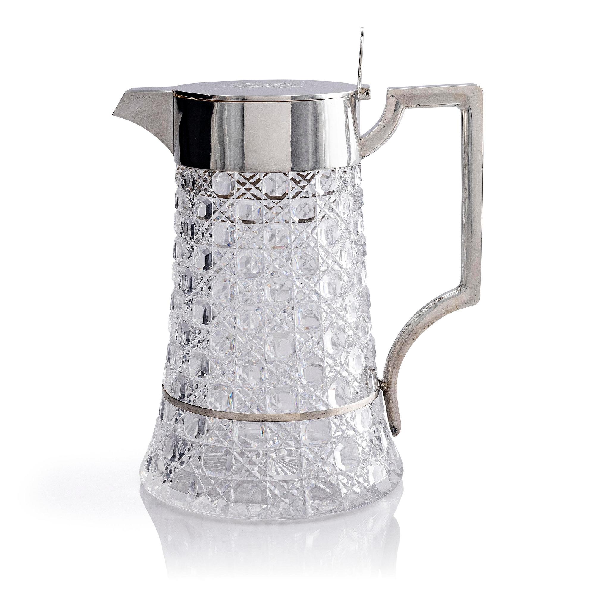 A Russian silver and cut-glass decanter, mark of Otto Maxelius, St. Petersburg around 1890.