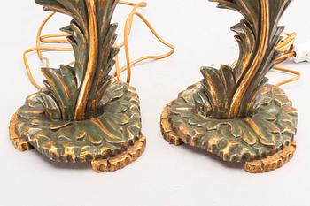 A pair mid 20th century wood table lamps form Paoletti, Firenze Italy.