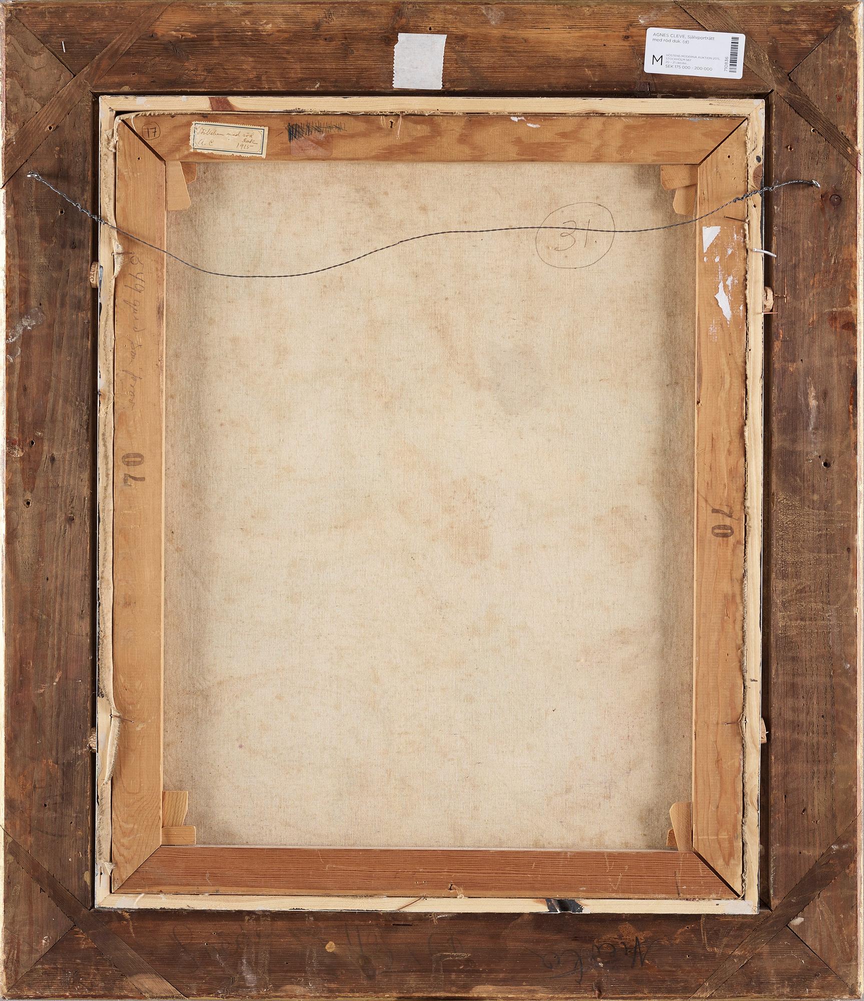 Agnes Cleve, "Stilleben med röd duk" (Självporträtt).