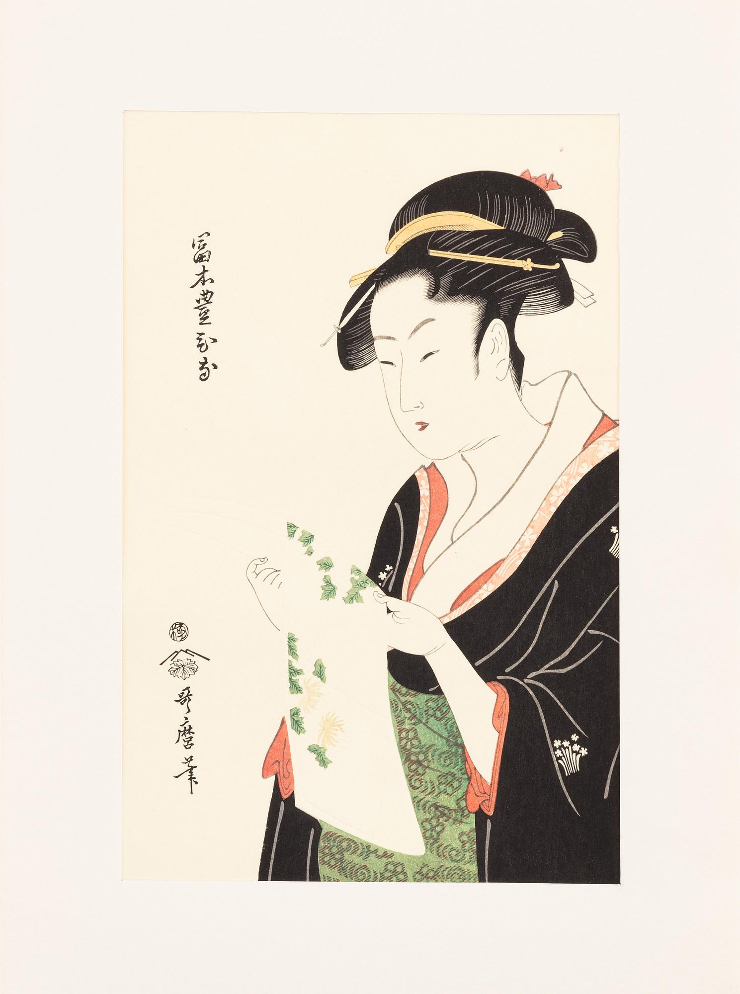 Kitagawa Utamaro, efter, färgträsnitt, 6st, Japan, 1900-talets andra hälft.
