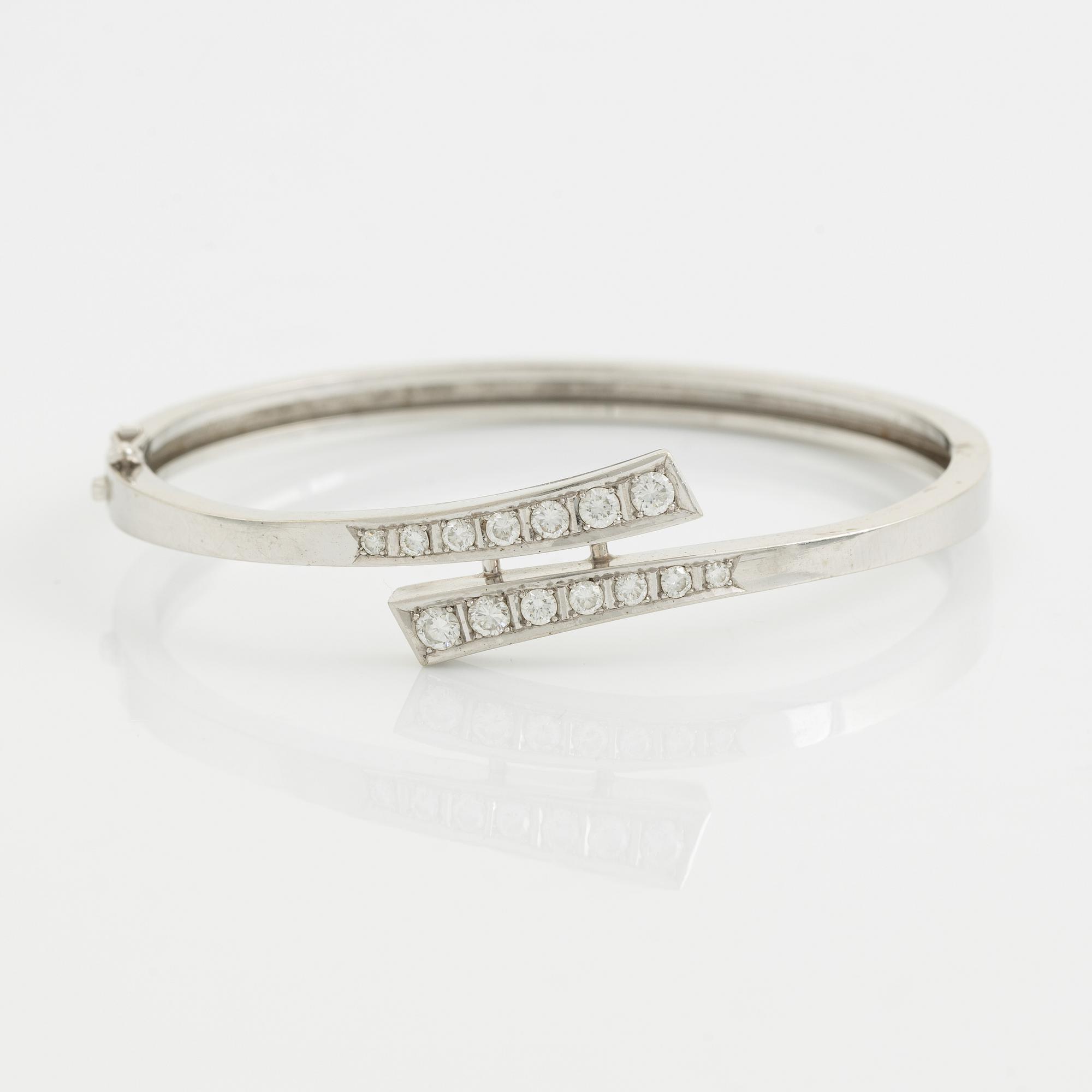 White gold and brilliant cut diamond bangle.