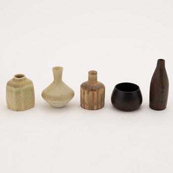 Carl-Harry Stålhane, a set of nine stoneware miniature vases, Rörstrand.