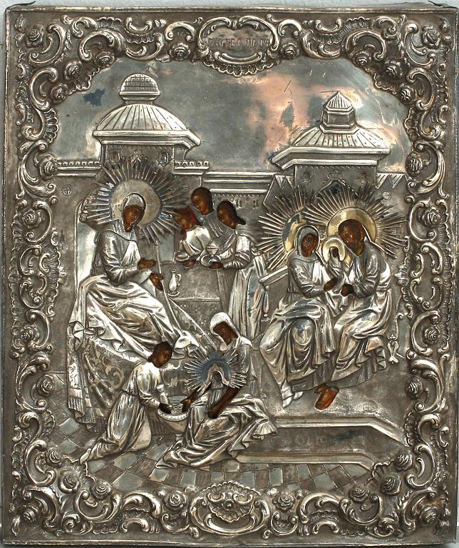 IKON med silverrizza. Ryssland, S.t Petersburg 1859.