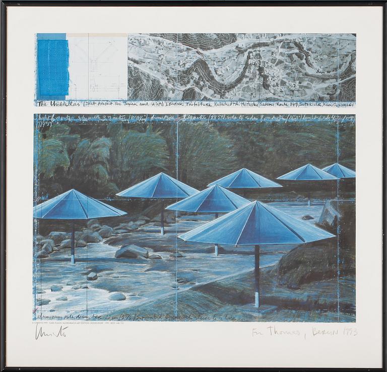 CHRISTO, färgoffset med collage, signerad, 1991.