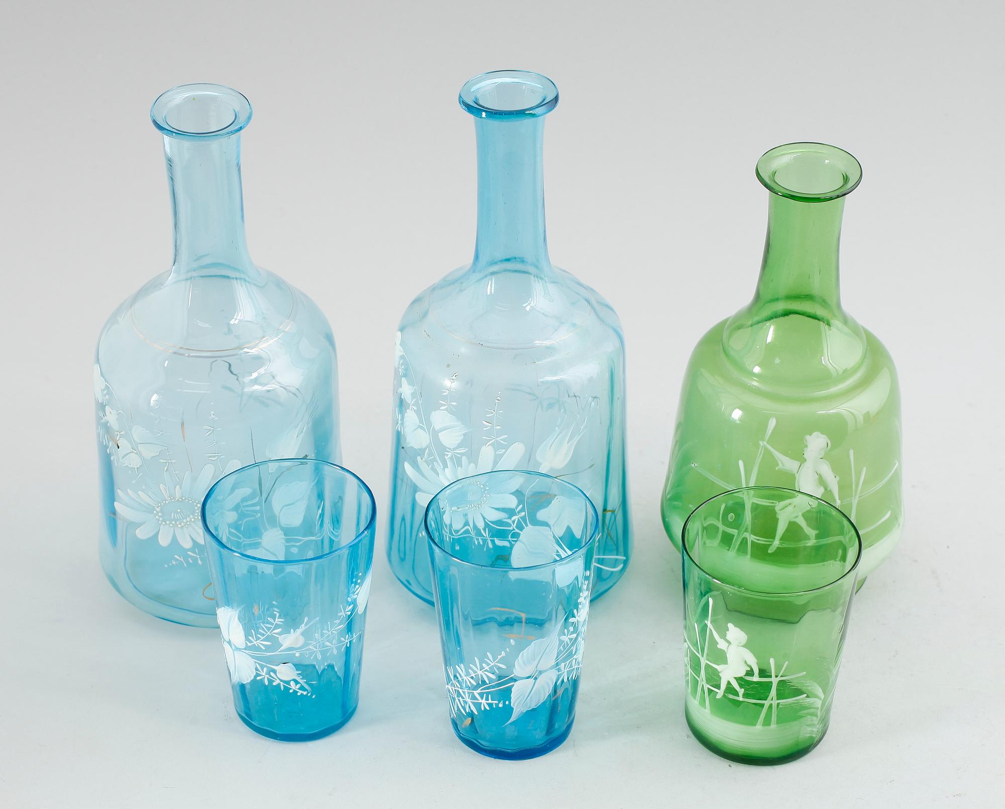 VATTENKARAFFER, 3 st, glas, sekelskiftet 1900.