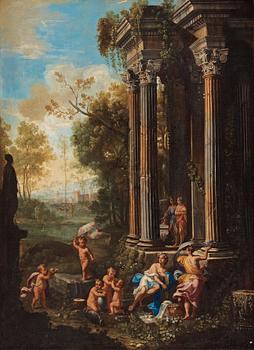 220. Hubert Robert Circle of, Landscape with ruins and resting figures.