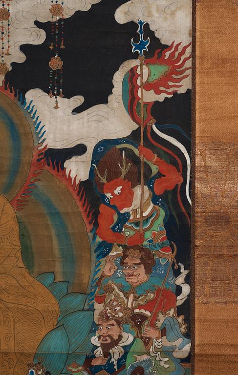 RULLMÅLNING, tusch och färg på papper. Japan, Edo period.
