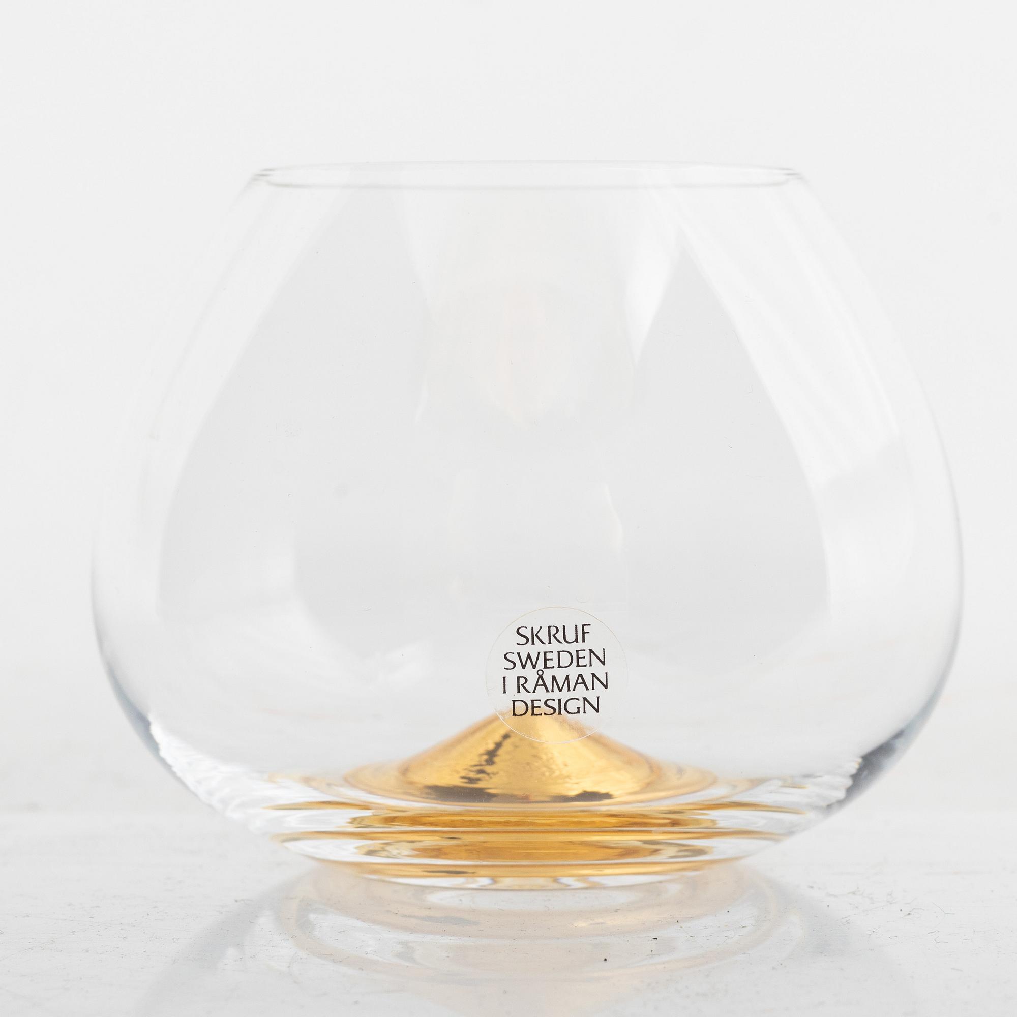 Ingegerd Råman, cognac glasses, 5 pcs, "Guld", Skrufs Glasbruk. Second half of the 20th century.