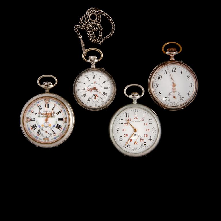 FICKUR, 4 st, delvis låghaltigt silver, 1900-talets första hälft.