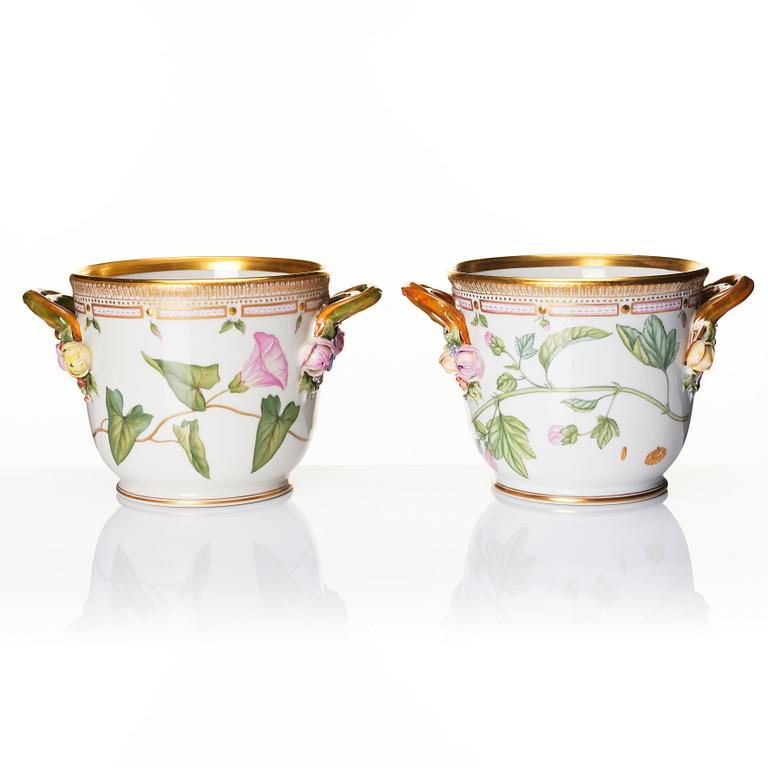 A pair of Royal Copenhagen 'Flora Danica' wine coolers/flower pots, Denmark, 20th Century.