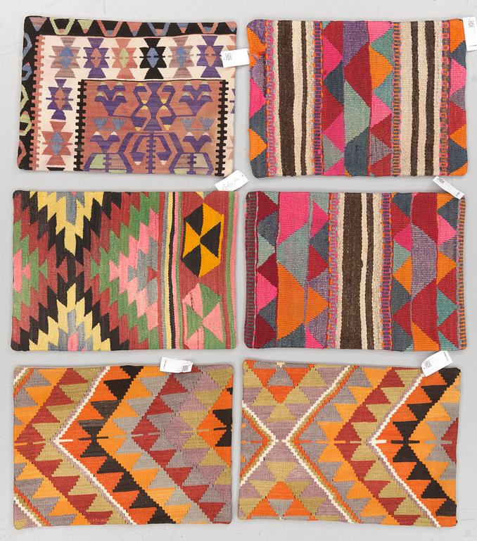 6 Anatolian kilim pillows, around 70 x 50 cm.