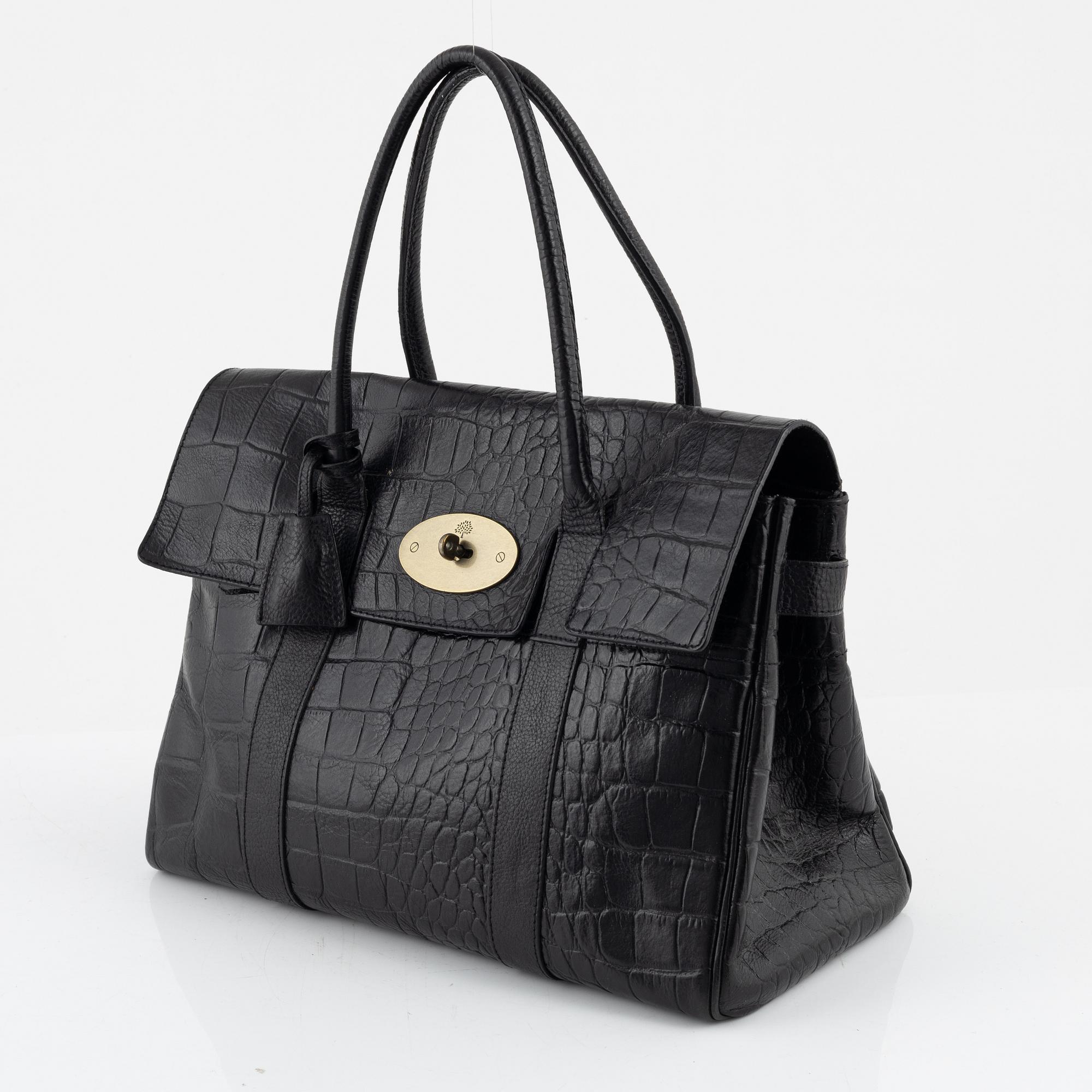Mulberry, a black, embossed leather 'Bayswater' handbag.