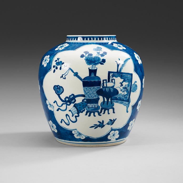 A blue and white jar, Qing dynasty, 19th Century with Kangxis six characters mark.