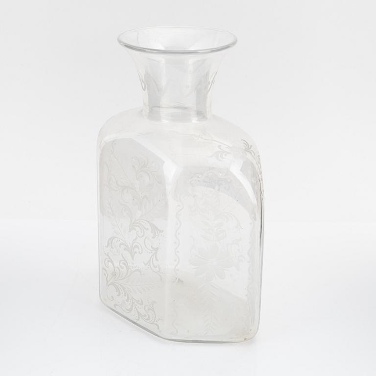 A hexagonal glass flask, 20th century.