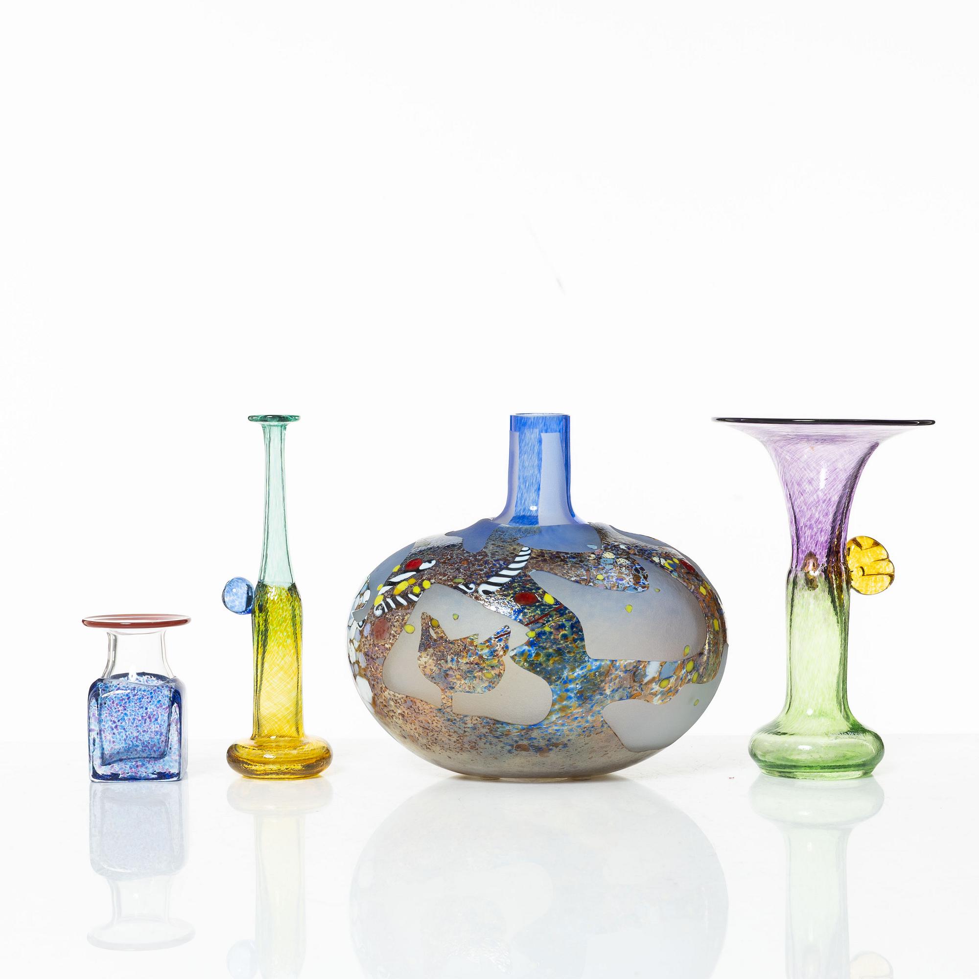 Bertil Vallien, a group of four vases, Kosta Boda.