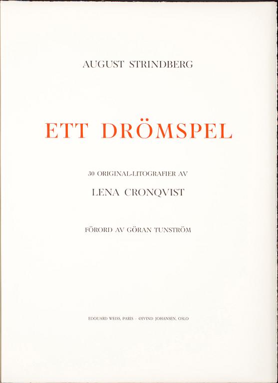 LENA CRONQVIST, portfölj med 30 färg och sv/v litografier, 1989.