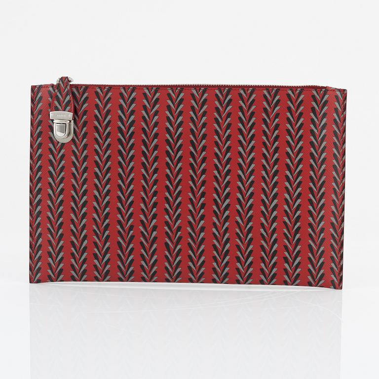 Prada, A patterned saffiano clutch.