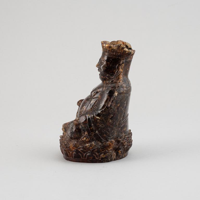 SKULPTUR, bärnsten, buddha, ostindisk, 1800-tal.