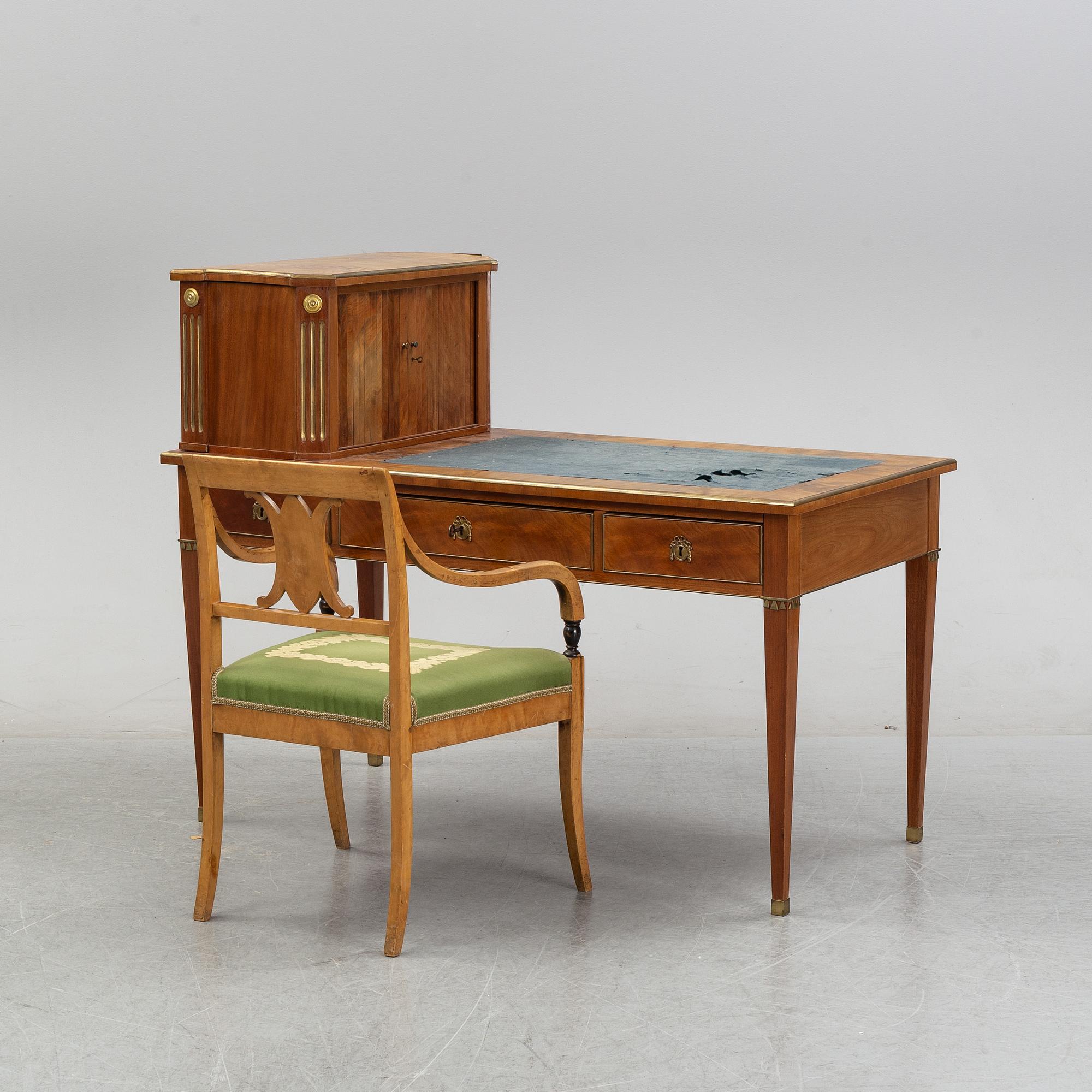 A late Gustavian style mahogany writing desk.