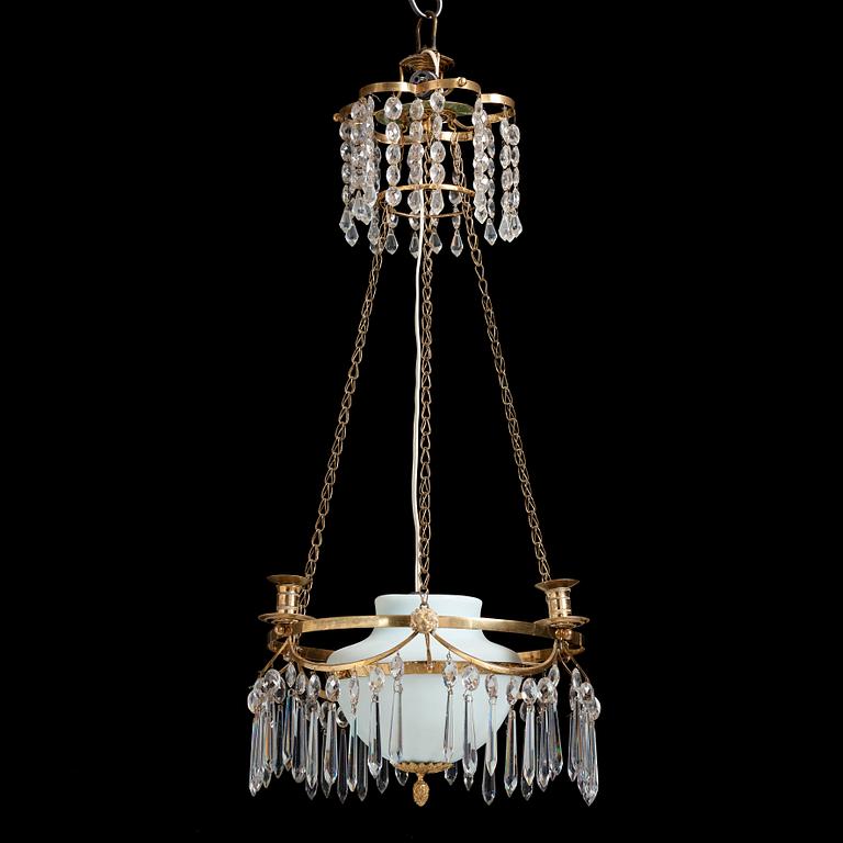 A late Gustavian four-light hanging lamp, circa 1800.