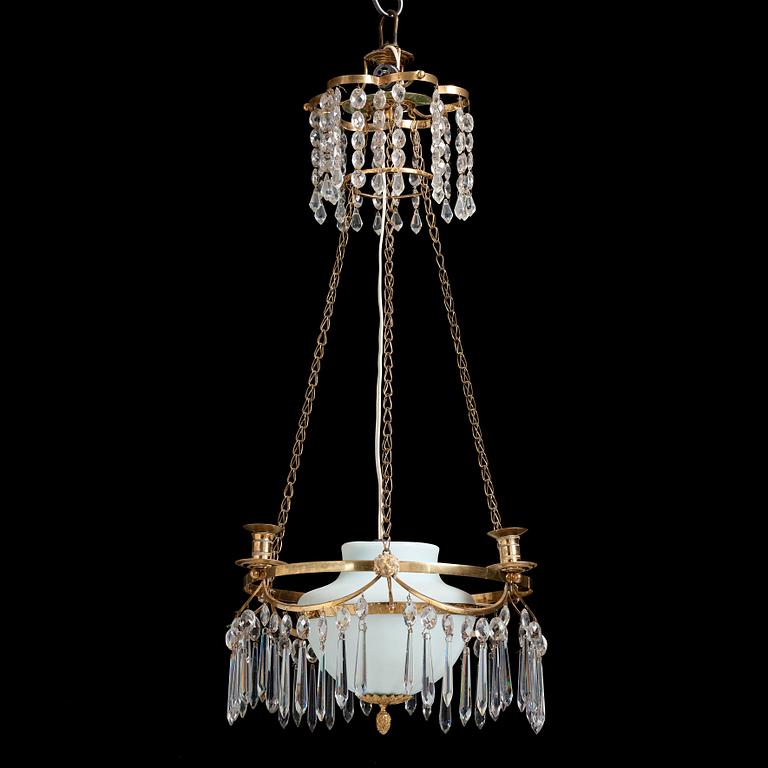 A late Gustavian four-light hanging lamp, circa 1800.