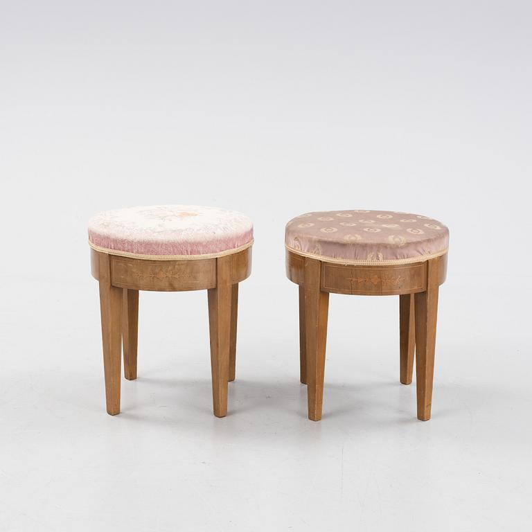 A pair of Karl-Johan style stools, around 1900.