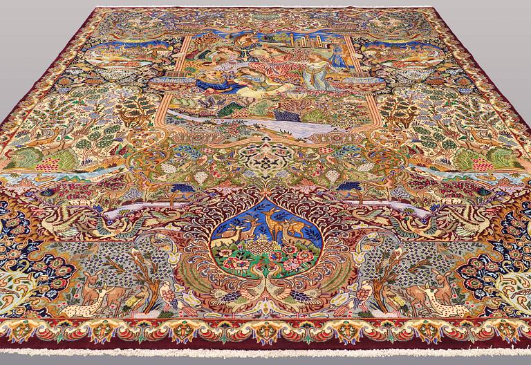 A CARPET, Figural Kashmar, ca 395 x 297 cm.