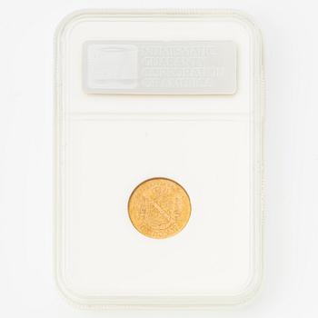 Gold coin, Oscar II, 10 kronor, type II, Sweden 1895.