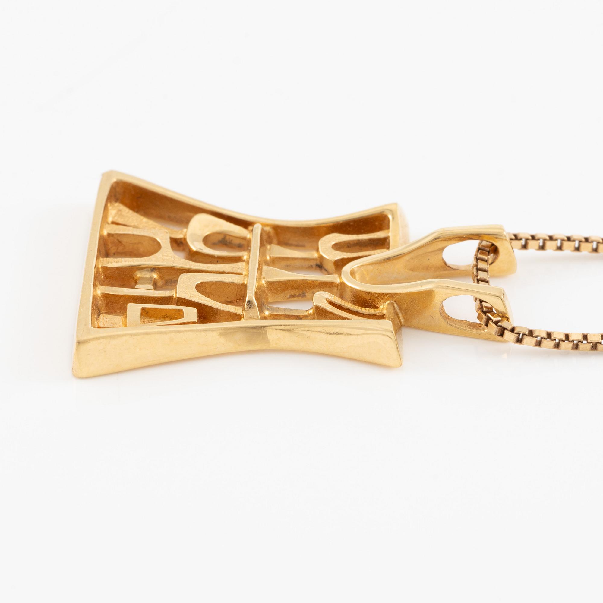 Necklace, pendant, Robbert, 18K gold. Accompanying chain 18K gold. Sweden, 1990.