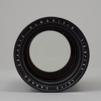 A chrome Leicaflex SL no nr  from 1284957 1971 with a black Elmarit-r  1:2.8 /135 lens no 2844073.