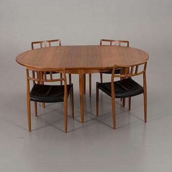 MATBORD och 4 STOLAR, bl a J L Möller models, Danmark, 1900-talets andra hälft.