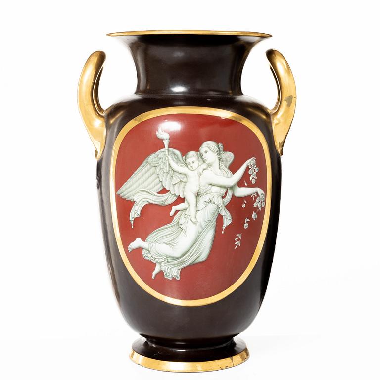 A large Swedish porcelain urn, Gustavsberg, 1866.