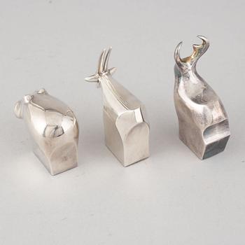 Gunnar Cyrén and others, three silver plated zinc figurines, Dansk Designs, Japan.