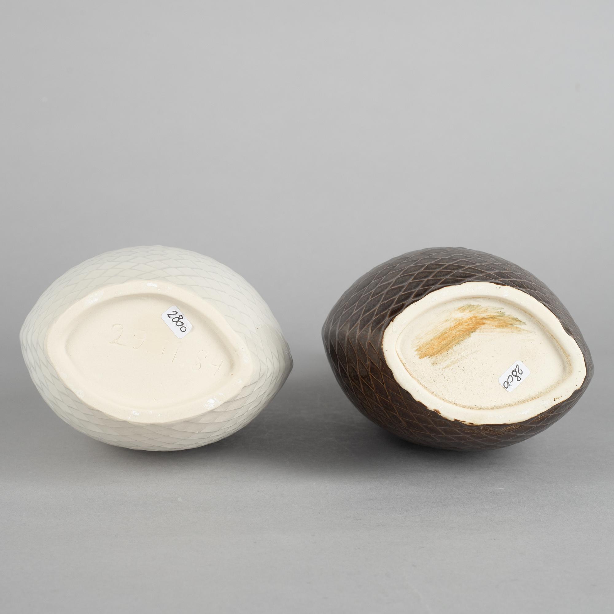 Stig Lindberg, vaser, 2 st, "Fjäll", stengods, prototyper, Gustavsbergs Studio ca 1960.