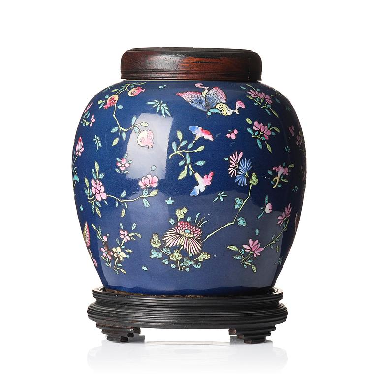 A blue glazed and enamelled jar, Qing dynasty, 18th century.