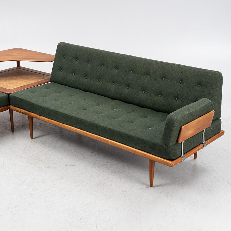 Peter Hvidt & Orla Mølgaard  Nielsen, a three piece 'Minerva' sofa group with table, FRance & Son, Denmark, 1960's.