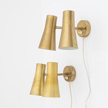 Hans Bergström, a pair of model '416' brass wall lights, Philips, mid 20th Century.