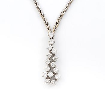 Necklace 18K white gold with round brilliant-cut diamonds in the shape of a drop.