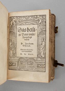 BÖCKER, 4 st sambundna i en vol, bla "Vermanung zum Sacrament.." av Martin Luther, Leipzig 1542.