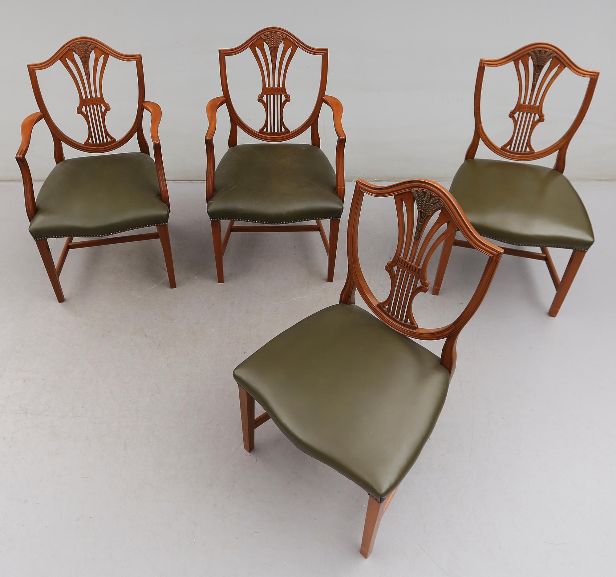 KARMSTOLAR, 1 par, SAMT STOLAR, 1 par, Hepplewhitestil, England, 1900-talets andra hälft.