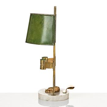 A late-Gustavian ormolu, tole-peinte and marble two-light reading light, Stockholm, late 18th century.