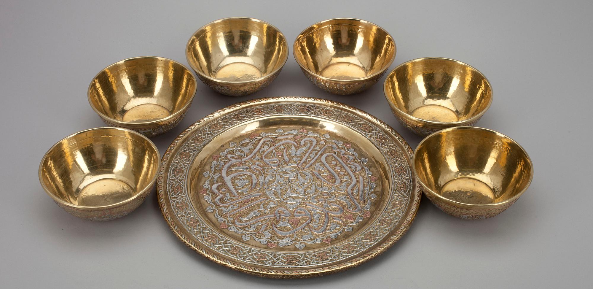 FAT och SKÅLAR, 6 st, mässing, koppar och silver, Persien 1900-tal.