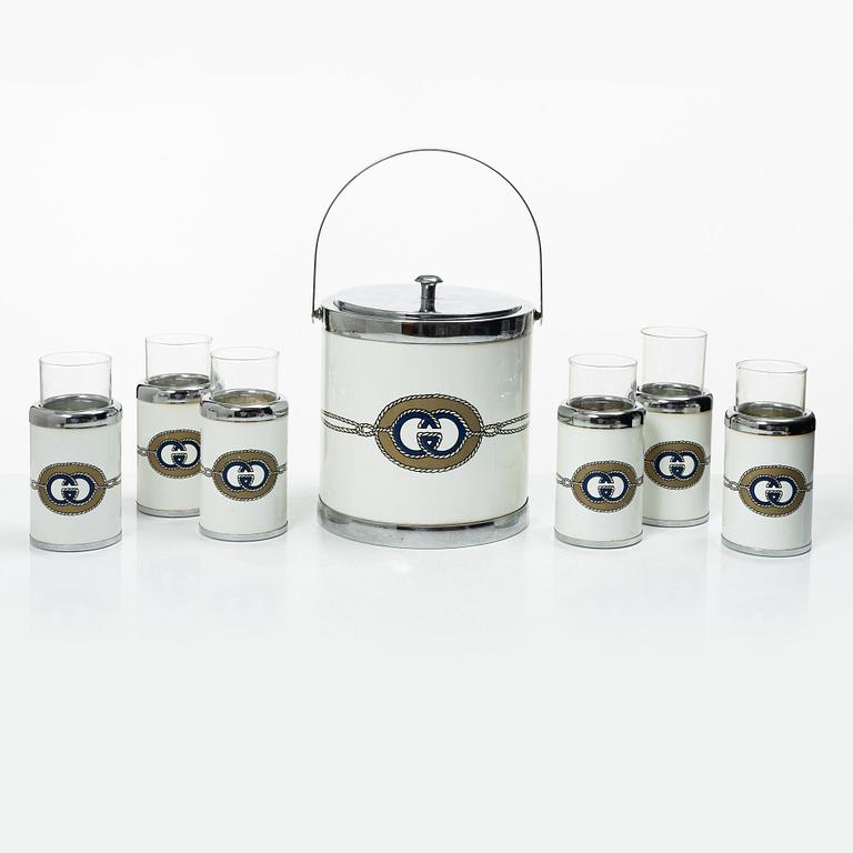 Gucci, Set om ishink samt 6 glas, 1970-tal.