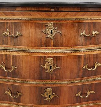 A rococo parquetry and gilt brass-mounted commode possibly by C. Åhman (master in Stockholm 1748-1783).
