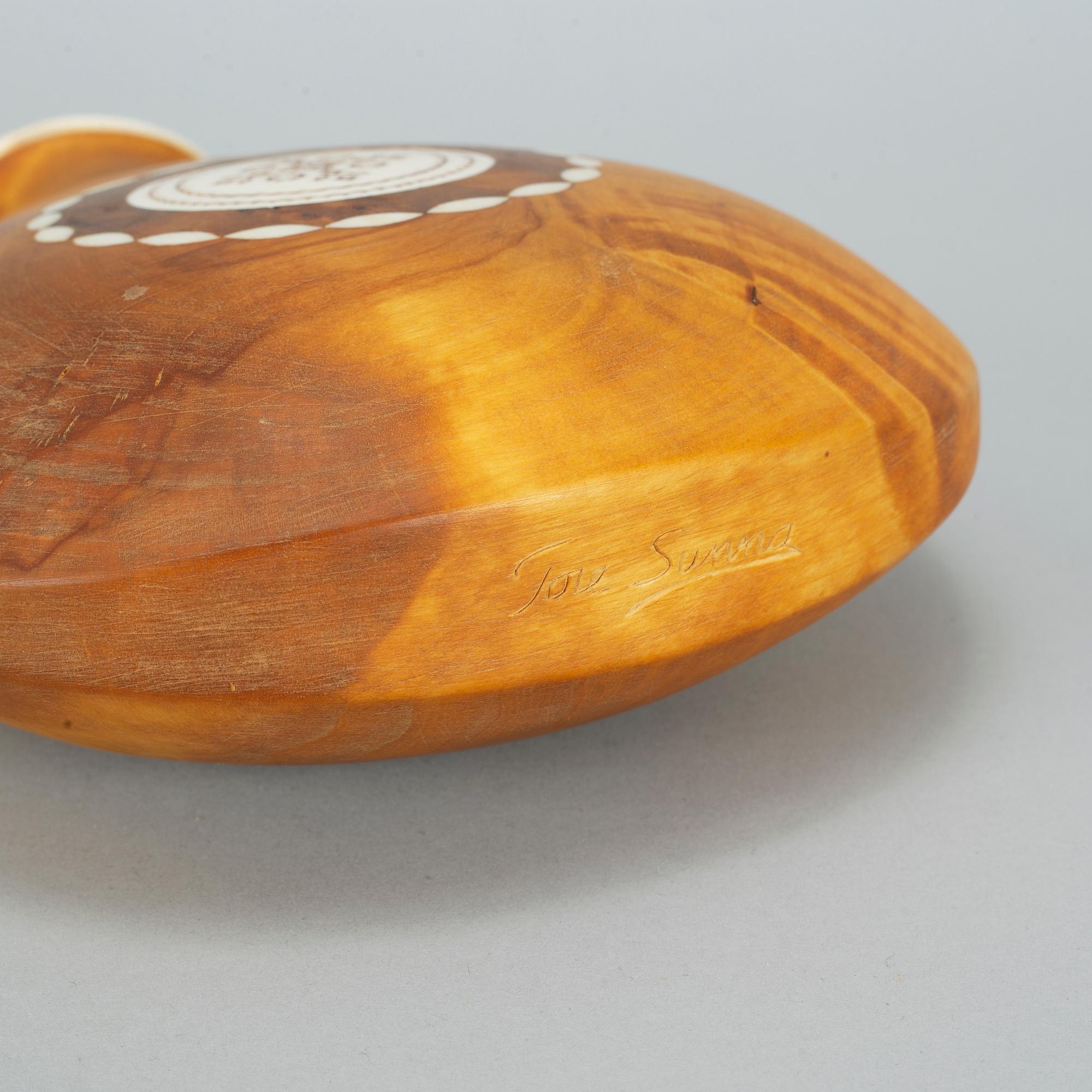 TORE SUNNA, a Sami birch and reindeer horn salt flask, signed Tore Sunna.