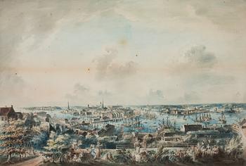 Johan Fredrik Martin, "Utsigt af Stockholm, tagen från Mose backe (en höjd å Södermalm)" (= Vue of Stockholm from Mosebacke).
