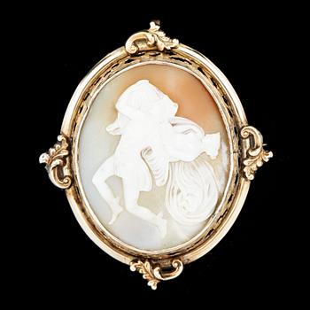 BROSCH, snäckcame o 14k guld, 1800-tal.