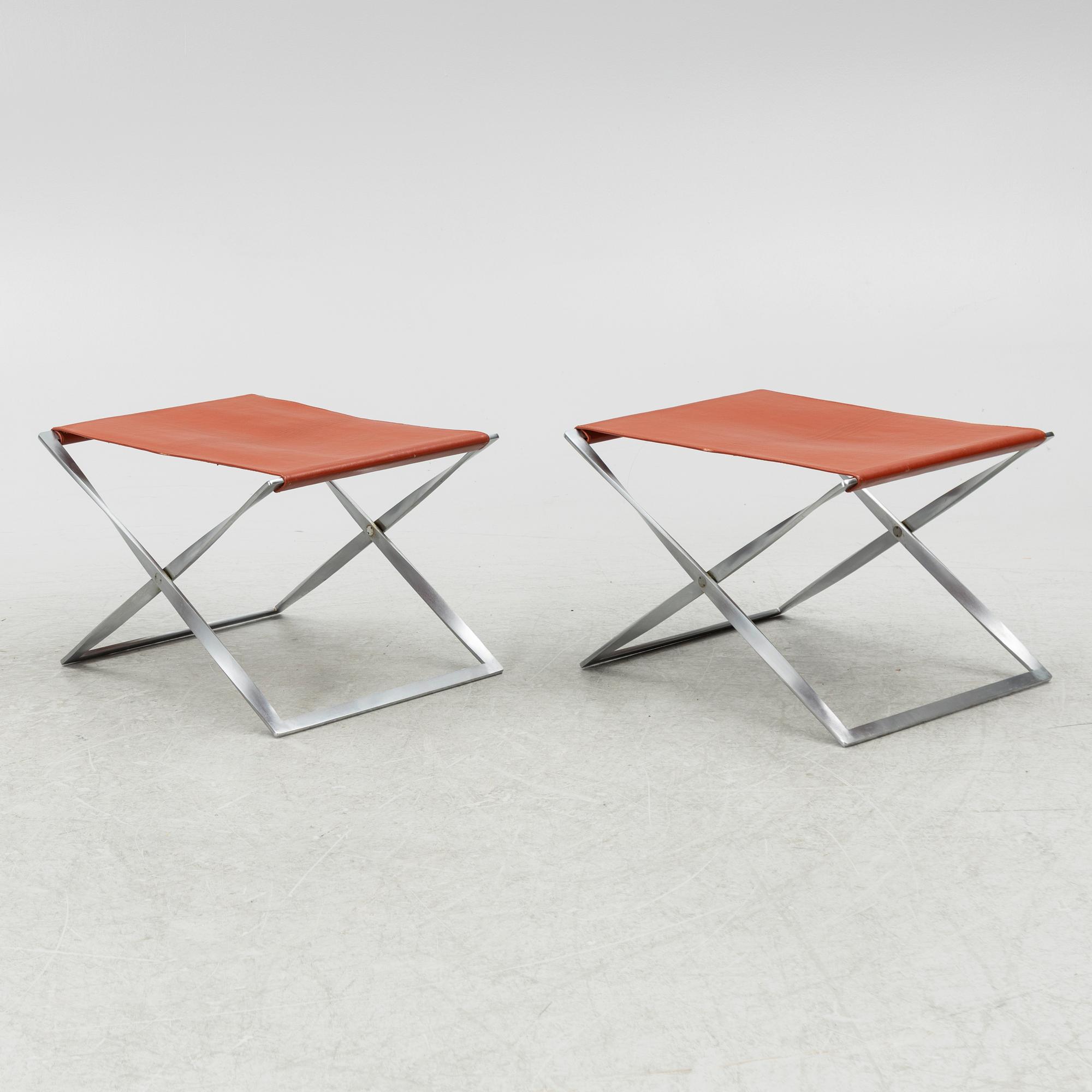 Poul Kjaerholm, stools, a pair, "PK 91", Fritz Hansen, Denmark.
