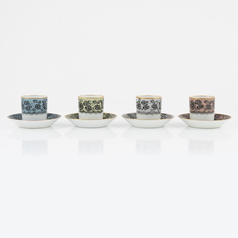 Kaffeservis, 7 delar, porslin, Black Lace, Marcel Rochas Paris, Limoges Le Tallec.